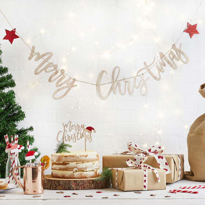 Wooden Merry Christmas Banner 2m