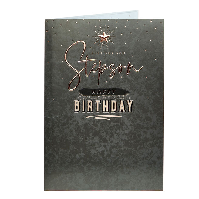 Stepson Just For You Black & Bronze Birthday Card