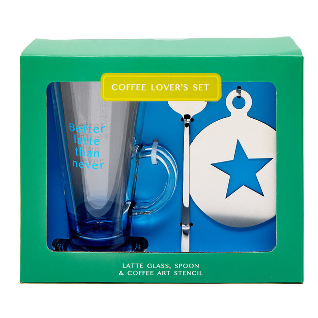 You're Amazing Latte Glass, Spoon & Coffee Art Stencil Set