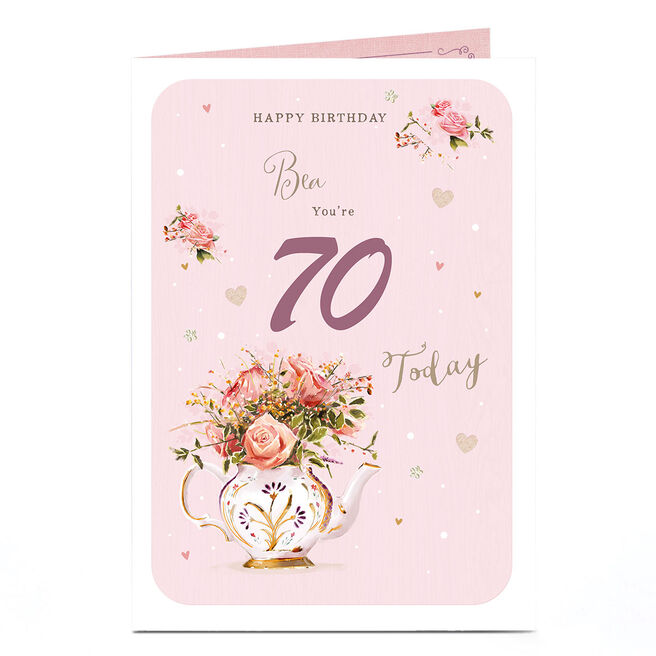 Personalised Birthday Card - Floral Tea Pot, Editable Age