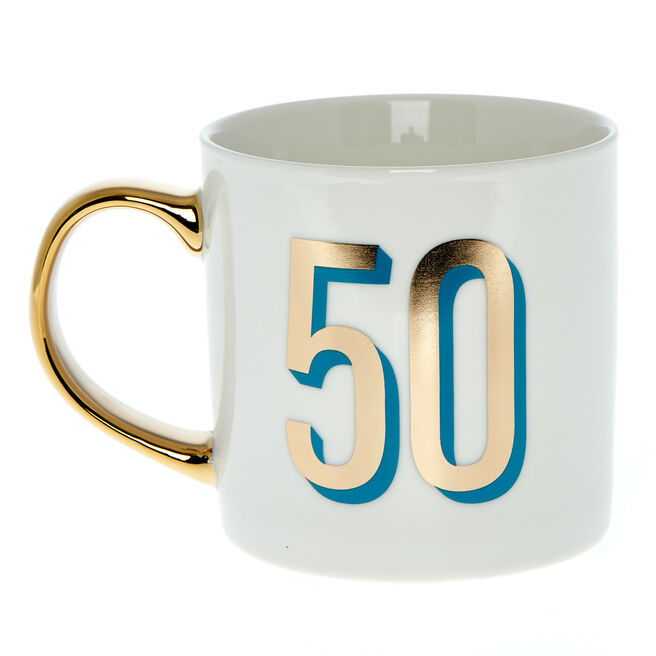 Blue & Gold 50th Birthday Mug