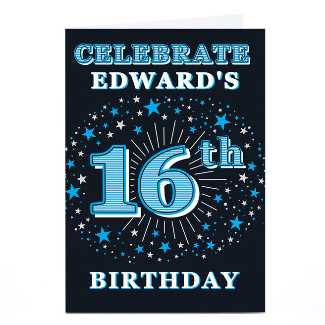 Personalised 16th Birthday Invitation- Blue Stars