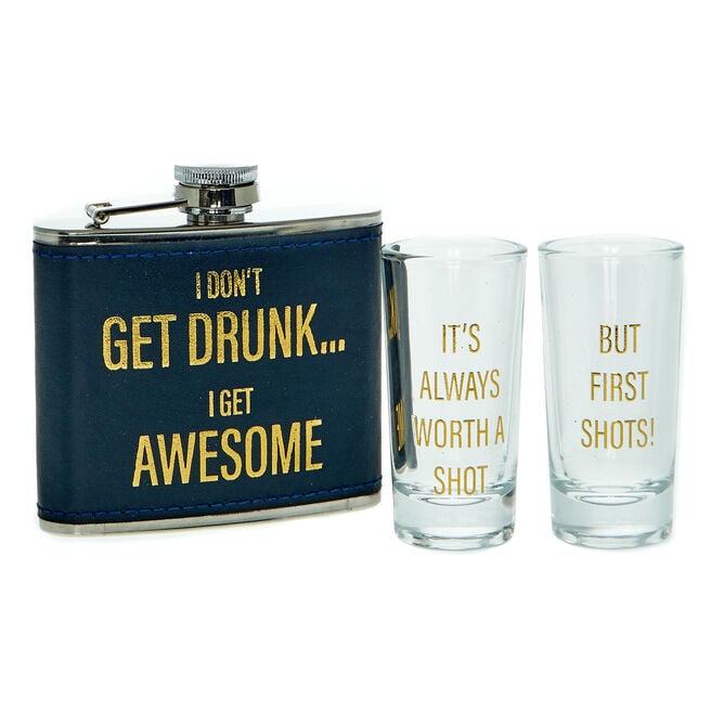 I Don't Get Drunk I Get Awesome Hip Flask & Shot Glasses