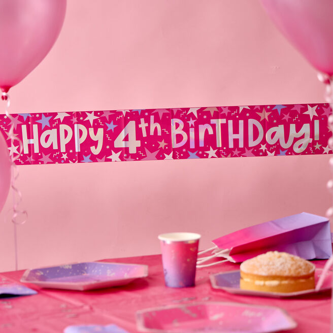 Happy 4th Birthday Banner - Pink