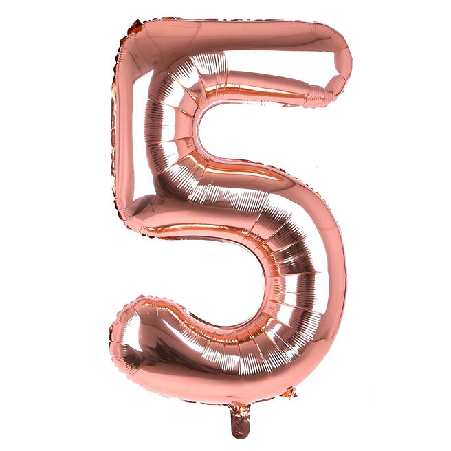 Rose Gold Number 5 Giant Foil Helium Balloon INFLATED 
