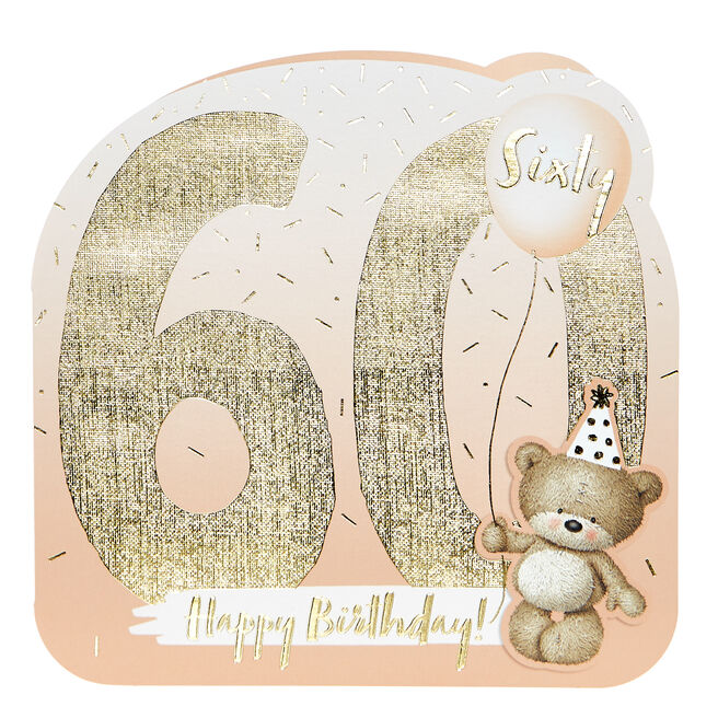 Hugs Bear 60th Birthday Card - Confetti