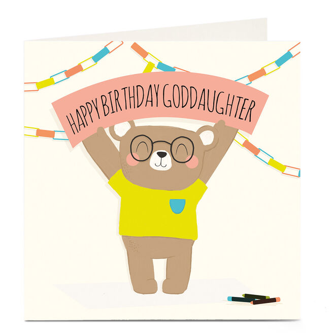 Personalised Birthday Card - Bear & Banner, Goddaughter