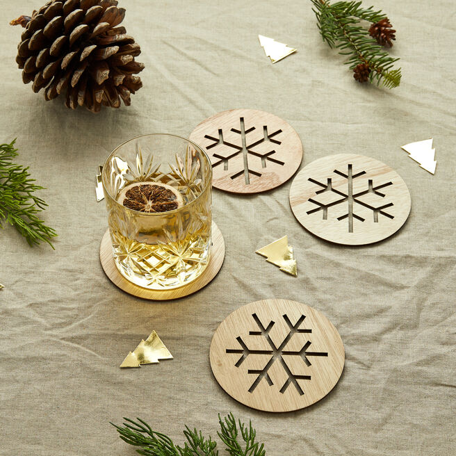 Snowflake Wooden Coasters - Pack of 4