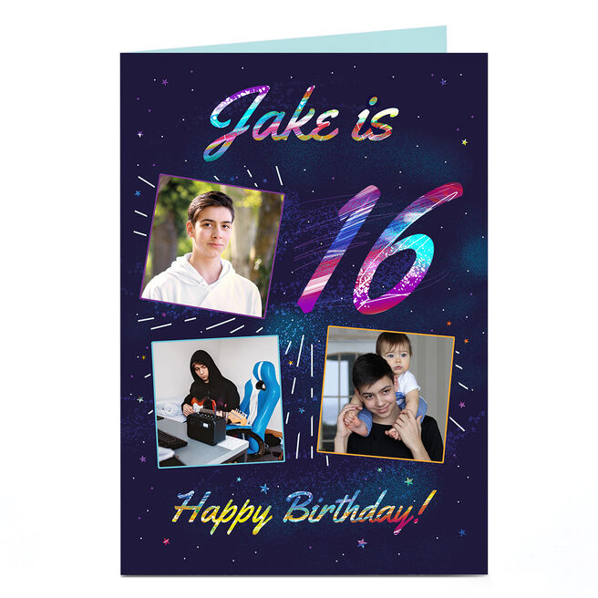 Photo Birthday Card - 3 Photos, Editable Age & Recipient