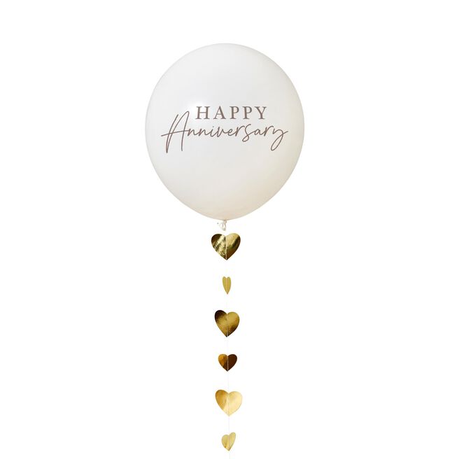 Happy Anniversary 18-Inch Latex Balloon & Trailing Heart Tail
