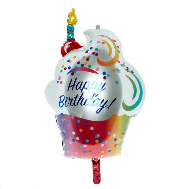 36-Inch Rainbow Birthday Cupcake Supershape Foil Balloon