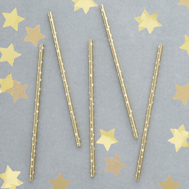 Metallic Gold Spotted Paper Straws - Pack of 20