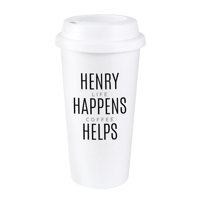 Personalised Black Text Slogan Insulated Reusable Eco Travel Cup