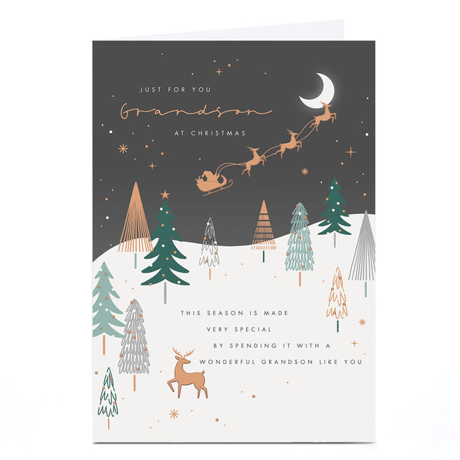 Christmas Card - Grandson - Night sky with santa on his sleigh