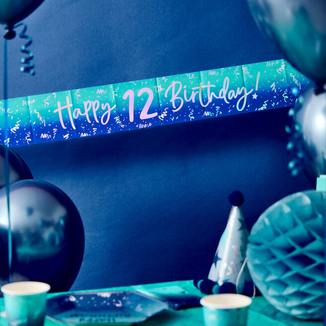 Happy 12th Birthday Banner - Blue