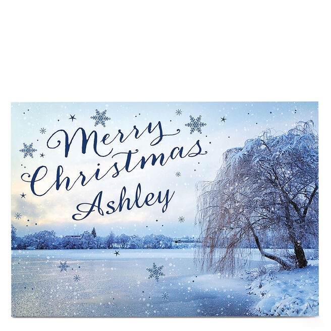 Personalised Christmas Card - Blue Snow Scene