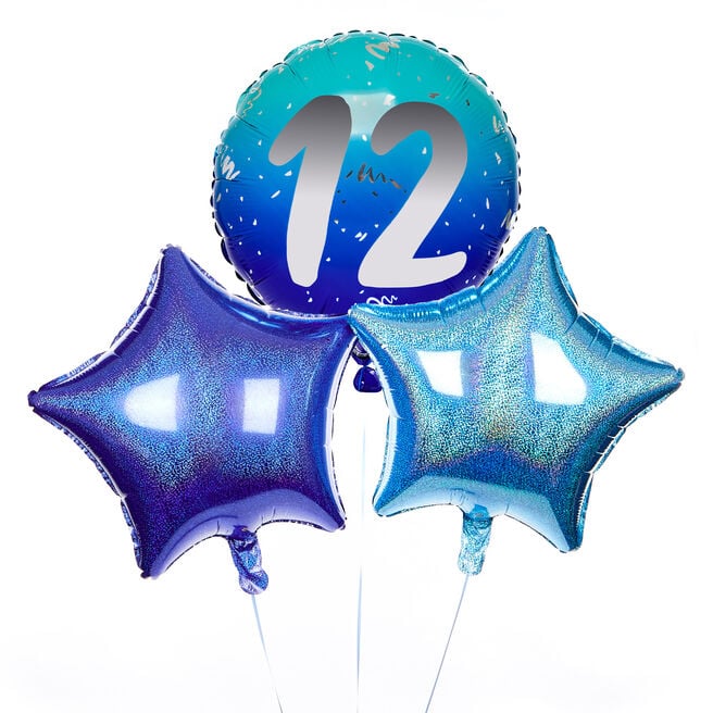 Blue 12th Birthday Balloon Bouquet - Delivered Inflated!