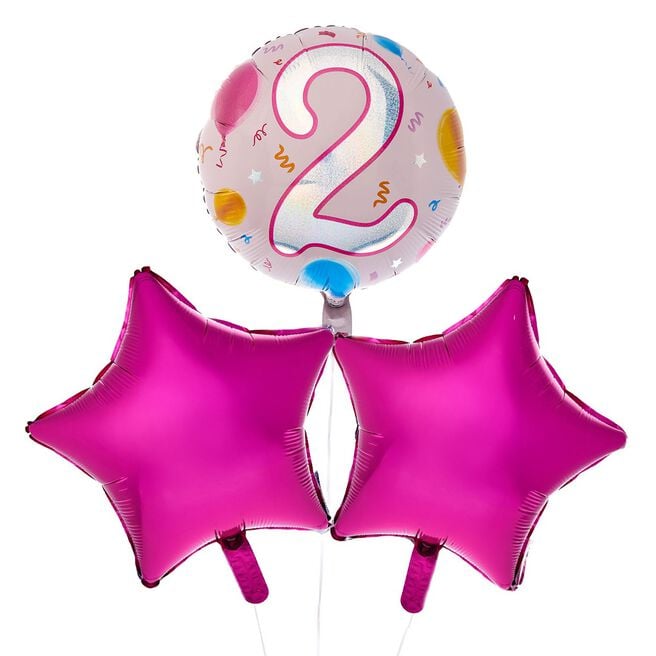 Pink Age 2 Happy Birthday Balloon Bouquet - DELIVERED INFLATED!