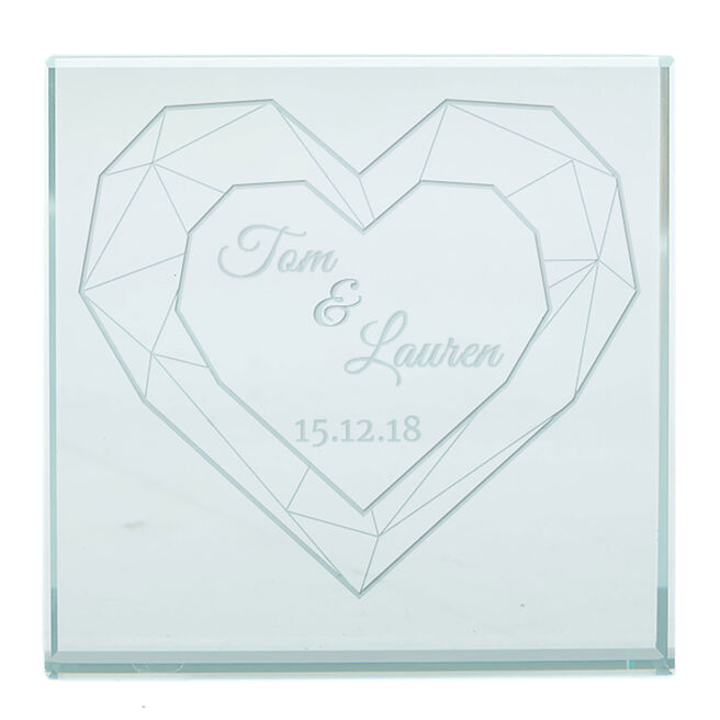 Personalised Glass Token - Geometric Heart, Date