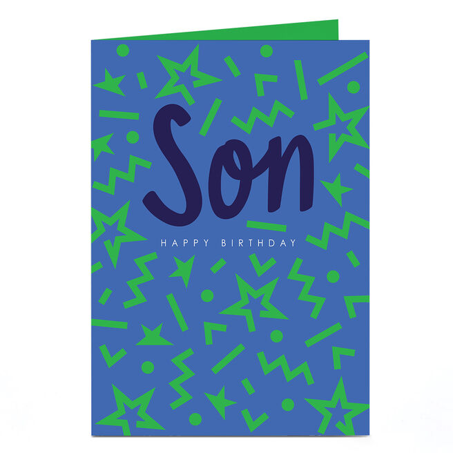 Birthday Card - Blue and Green Squiggles, Son