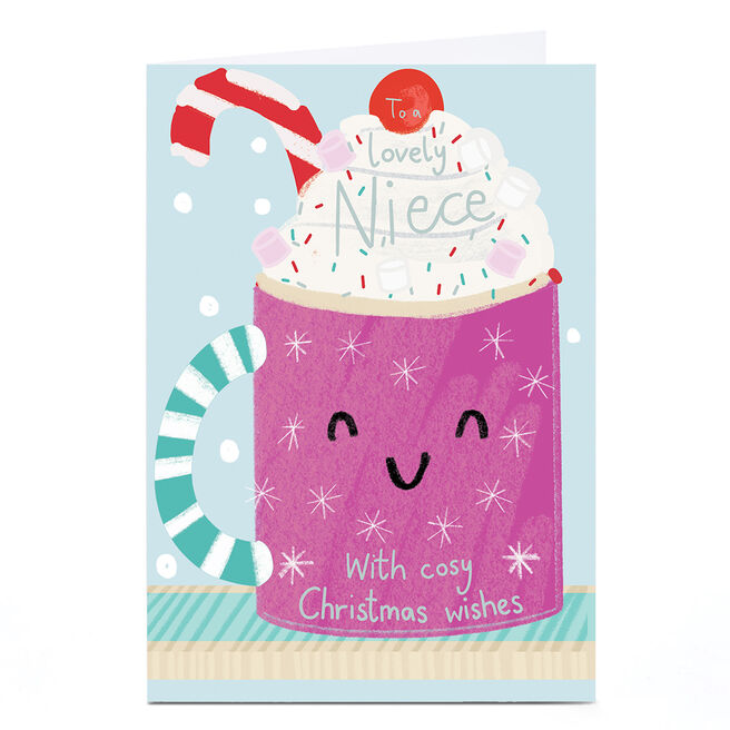 Personalised Christmas Card - Cute Mug of Hot Chocolate, Niece