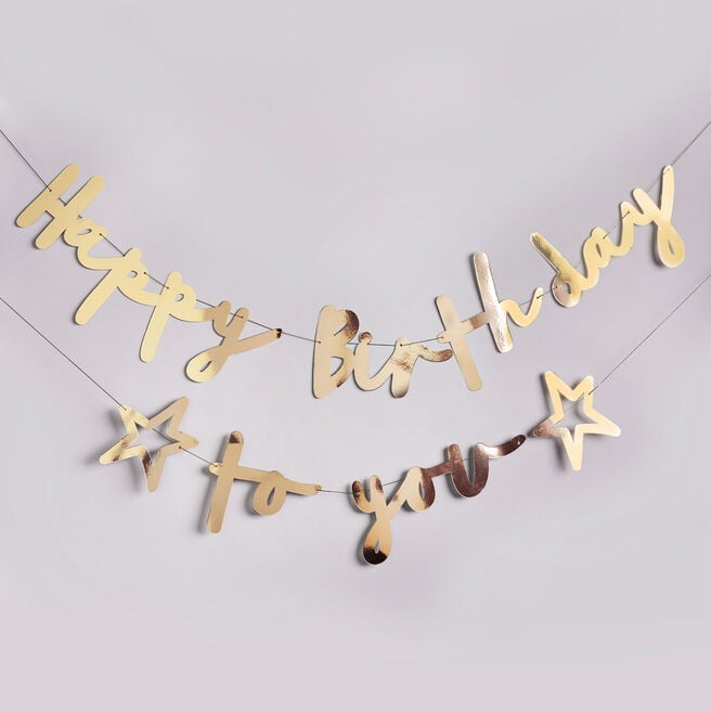 Metallic Gold Happy Birthday To You Card Banner x2 2m