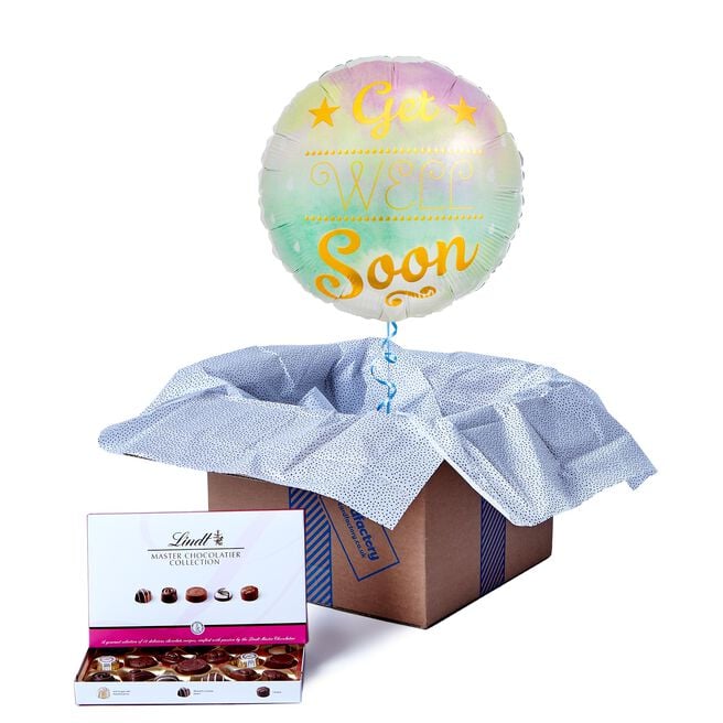 Watercolour Get Well Soon Balloon & Lindt Chocolates - FREE GIFT CARD!