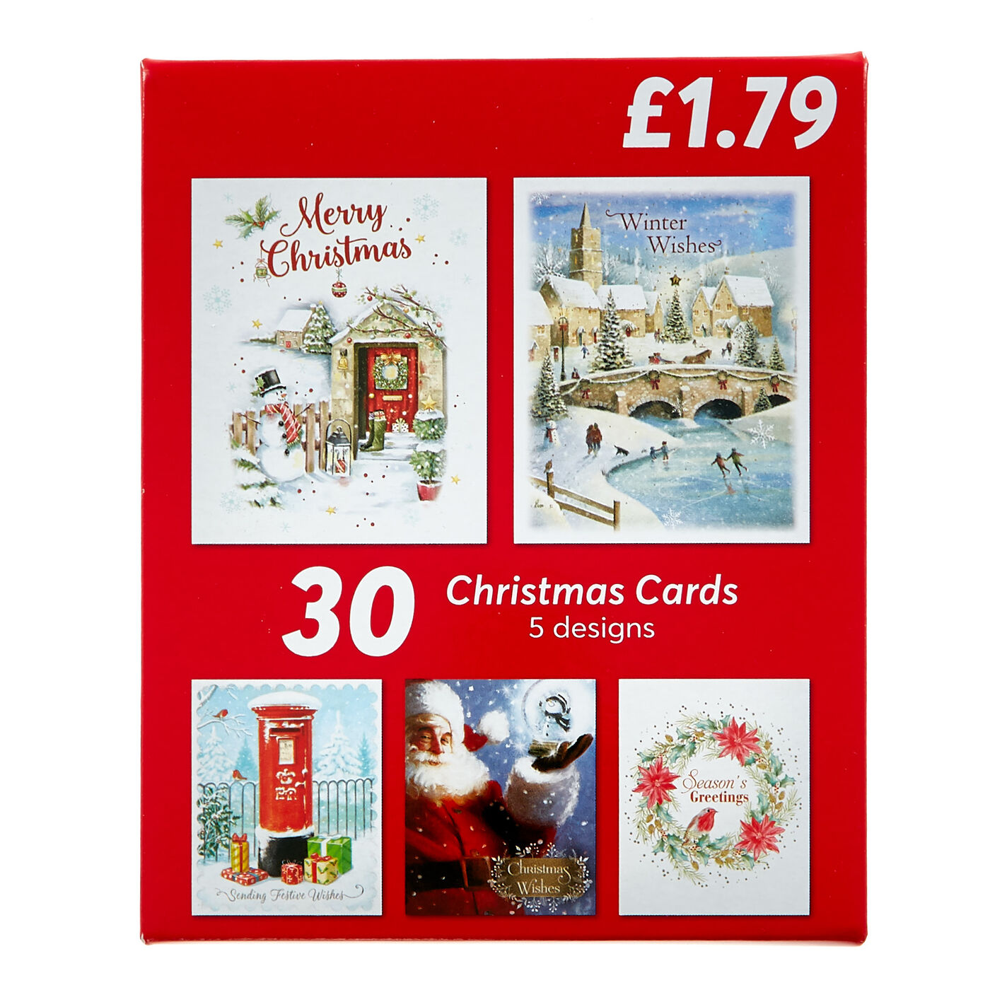 Buy Pack of 30 Traditional Christmas Cards 5 Designs for GBP 1.79