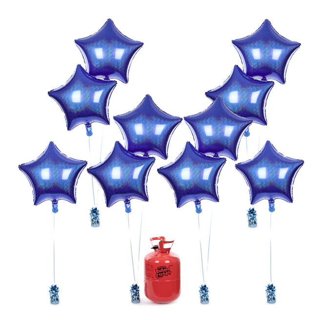 Party Balloon Bundle - 10 Royal Blue Stars & Helium 