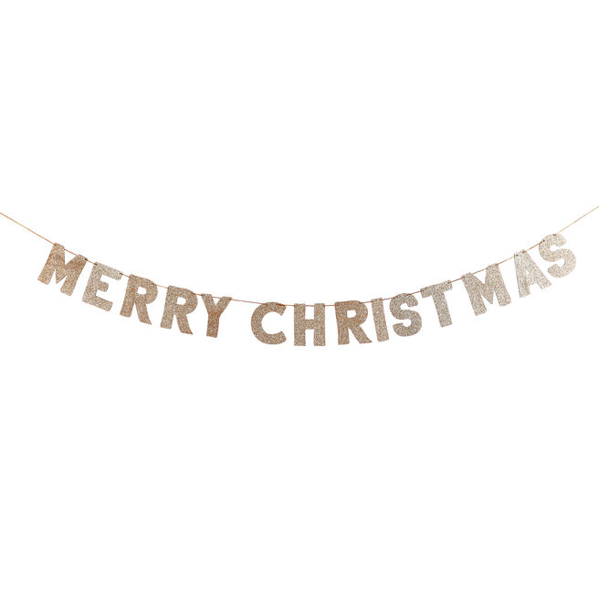 Gold Glitter Merry Christmas Wooden Banner 2m