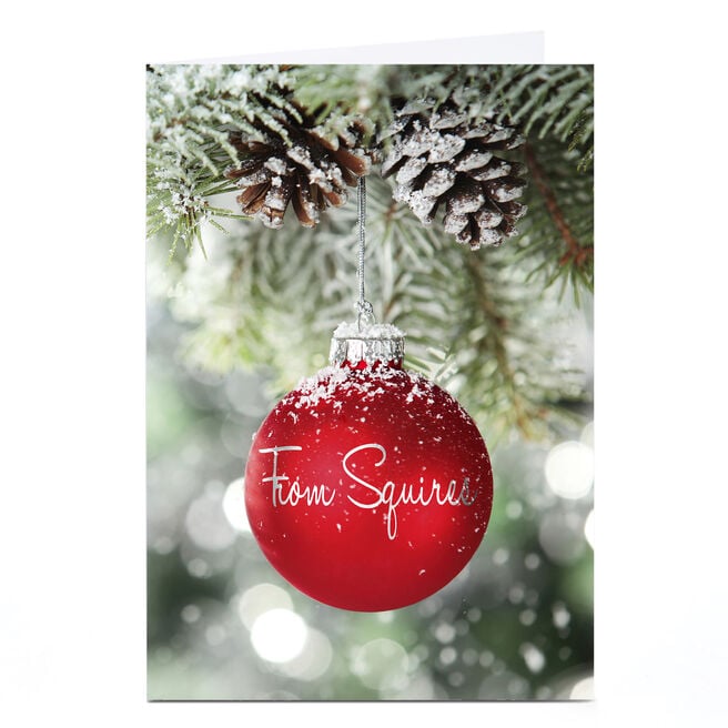 Personalised Business Christmas Card - Red Snowy Bauble