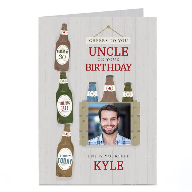 Photo Birthday Card - Uncle & Beers, Editable Age
