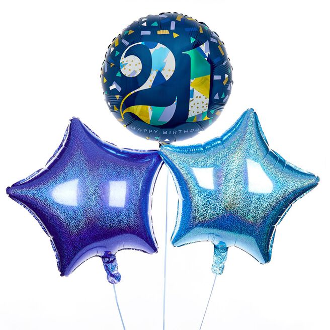 Abstract Happy 21st Birthday Balloon Bouquet - DELIVERED INFLATED!