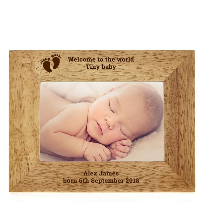 Personalised Engraved Wooden Photo Frame - Baby's Footprints