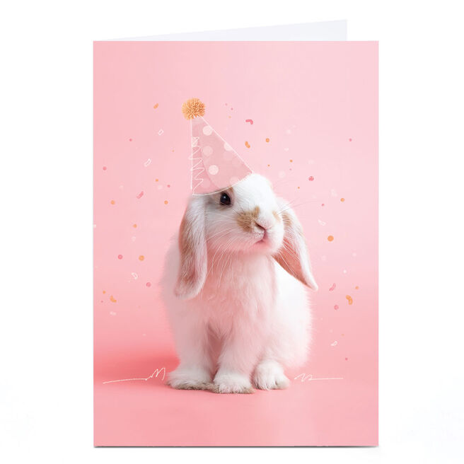 Personalised Birthday Card - Rabbit in party hat