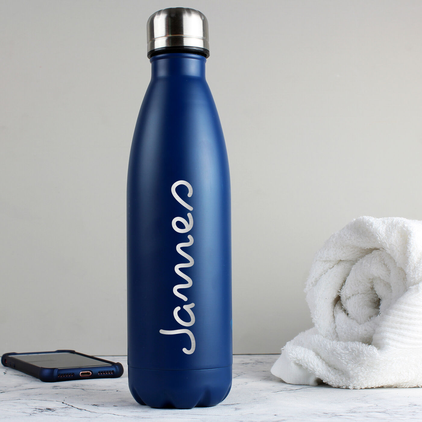 Buy Personalised Blue Metal Insulated Drinks Bottle for GBP 15.29
