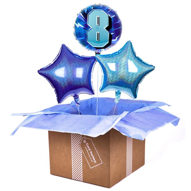 Blue 8th Birthday Balloon Bouquet - DELIVERED INFLATED!