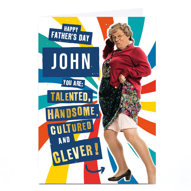 Personalised Mrs Brown's Boys Father's Day Card - Talented, Handsome, Cultured & Clever