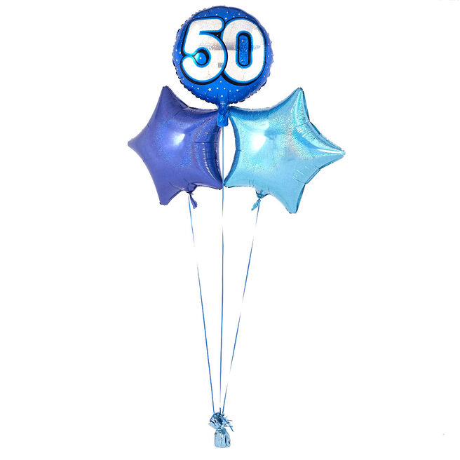 Blue 50th Birthday Balloon Bouquet - DELIVERED INFLATED!