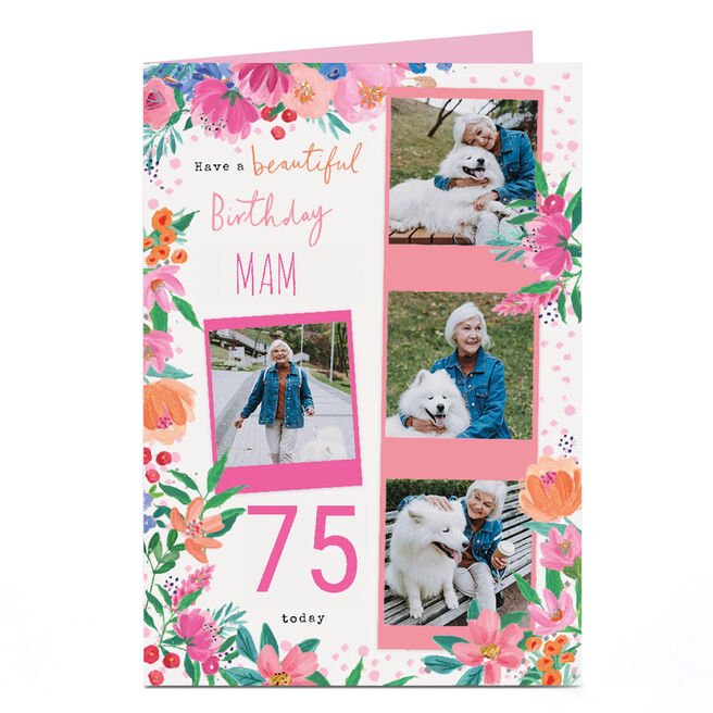Personalised 75th Birthday Card - Floral Mam, Editable Age