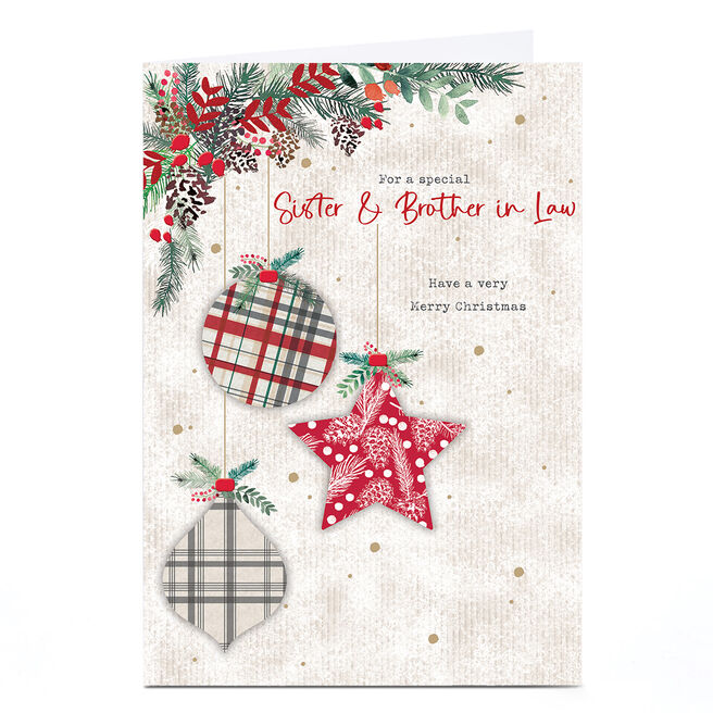 Personalised Christmas Card - Patterned Baubles, Sister & Brother-in-Law