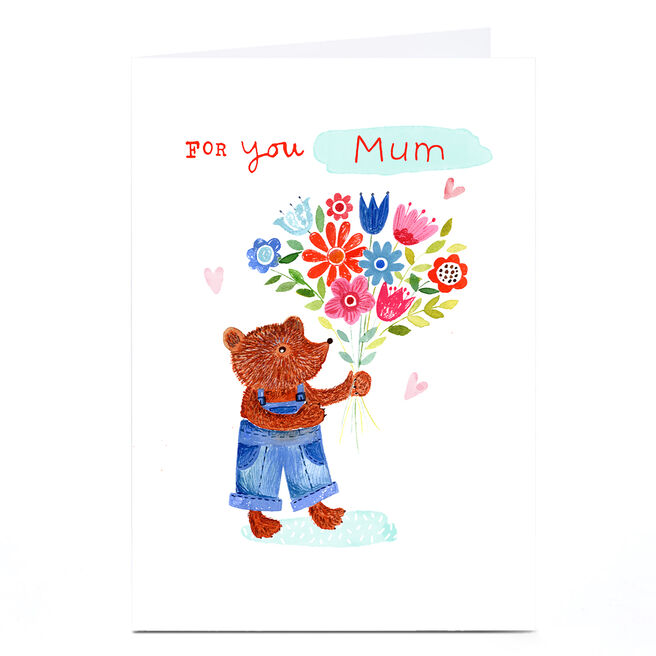 Personalised Lindsay Loves to Draw Card - Bear With Flowers