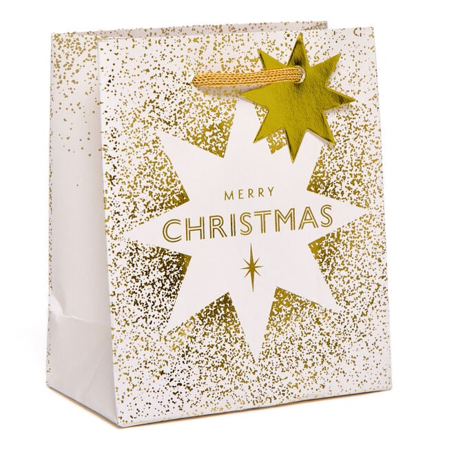 Cream & Gold Star Small Portrait Christmas Gift Bag