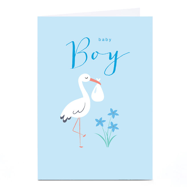 Personalised Klara Hawkins New Baby Card - Boy Stork