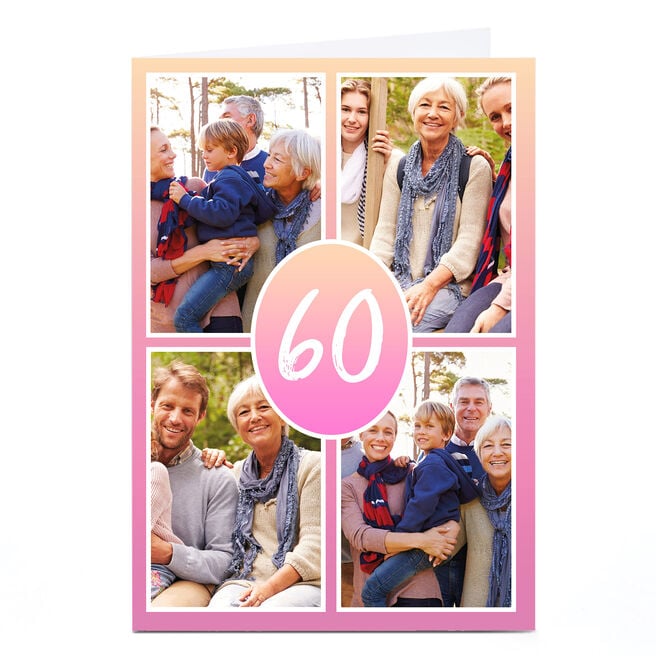 Personalised 60th  Photo Card - Pink Gradient, Editable Age