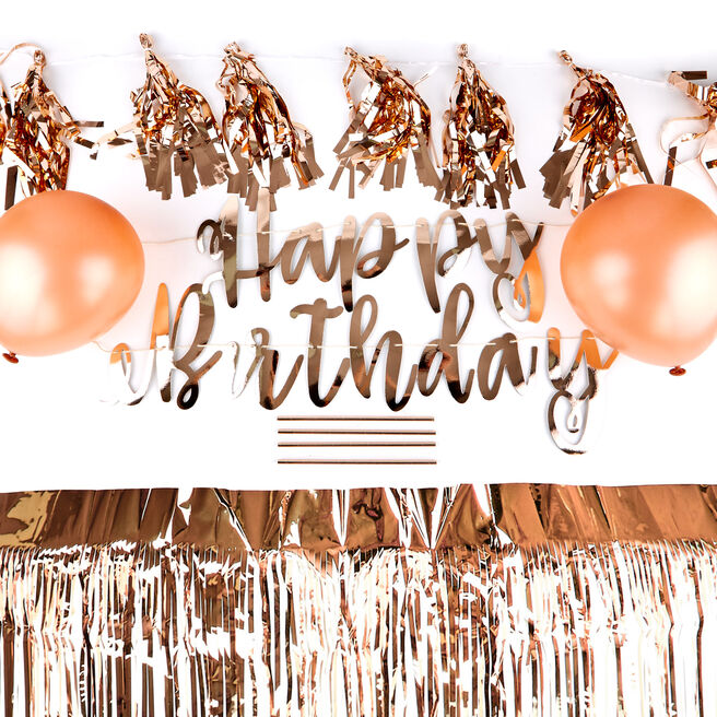 Rose Gold Birthday Party Accessories Kit - 24 Pieces 