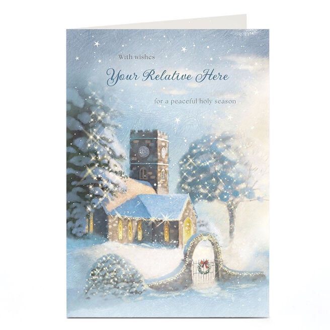 Personalised Christmas Card - Peaceful Snowy Church, Any Name