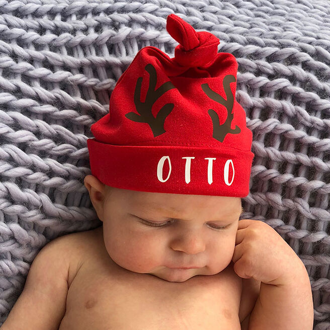 Personalised Christmas Reindeer Baby Hat