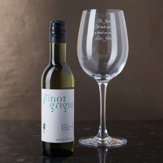 Personalised Wine Glass & Miniature White Wine Gift Set - Message