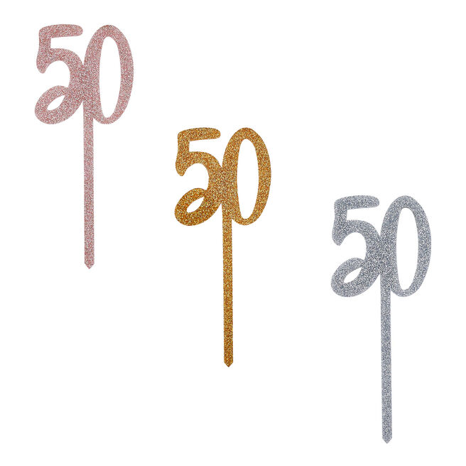 Metallic 50 Glitter Acrylic Cake Topper (3 Colour Options)